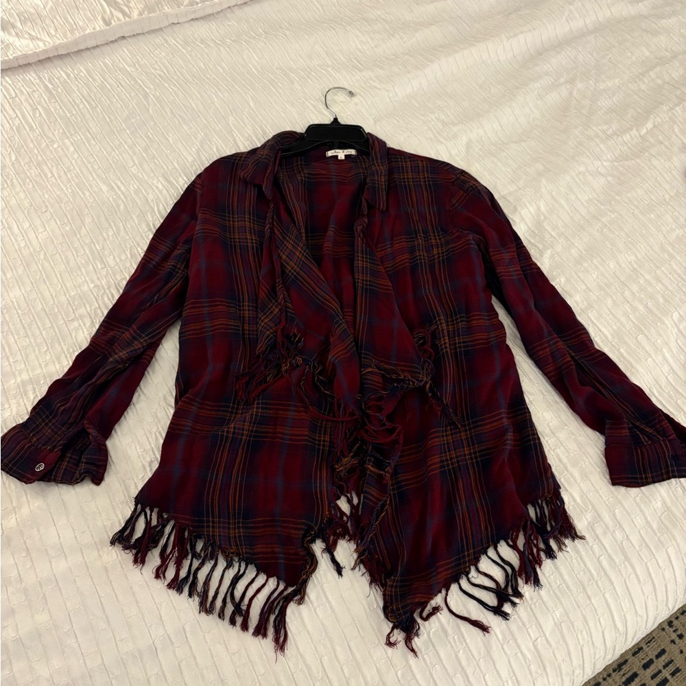 Willow & Clay Navy and Rust Plaid Cardigan